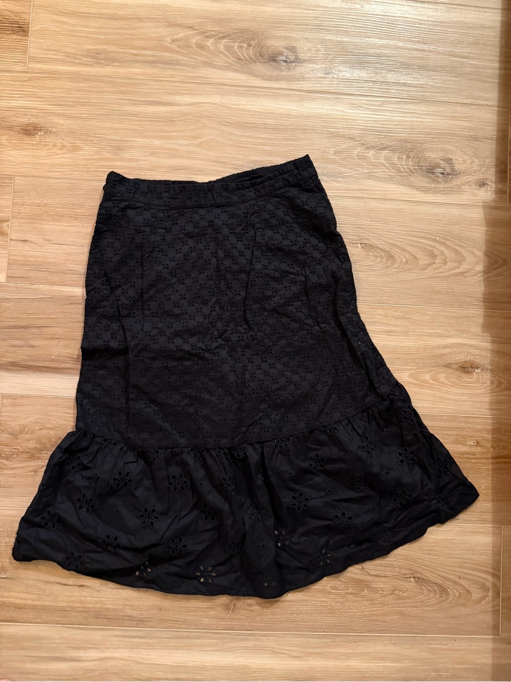 LOFT Black Eyelet Ruffle-Hem A-Line Skirt